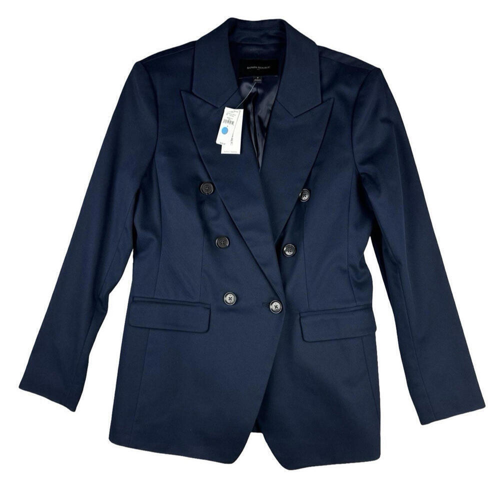 Banana Republic Icon Double-Breasted Blazer Jacket Cotton Navy Size 8 US